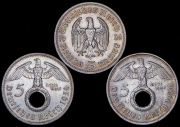 Набор из 3 сер. монет 5 марок 1936 (Германия)