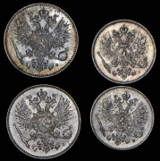 Набор из 4 сер. монет 25, 50 пенни 1916 (Финляндия) S