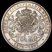 2 кроны 1897 "25 лет вступлению на престол Короля Оскара II" (Швеция)