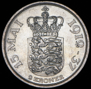 2 кроны 1937 "25 лет правления короля Кристиана X" (Дания)