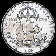 2 кроны 1938 "300 лет поселению Делавэр" (Швеция)