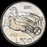 500 лир 1961 "100 лет со дня объединения Италии" (Италия) R