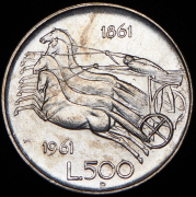 500 лир 1961 "100 лет со дня объединения Италии" (Италия) R