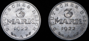 Набор из 2 монет 3 марки 1922 (Германия) А