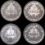 Набор из 4 сер. монет 1 марка 1908-1915 (Германия)