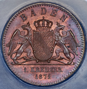 1 крейцер 1871 (Баден) (в слабе)