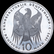 10 марок 1993 "150 лет со дня рождения Роберта Коха" (Германия) J