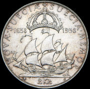 2 кроны 1938 "300 лет поселению Делавэр" (Швеция)