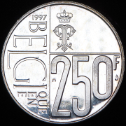 250 франков 1997 "60 лет со дня рождения Королевы Паолы" (Бельгия)