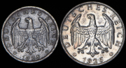 Набор из 2 сер. монет 1, 2 марки 1925-1926 (Германия)
