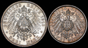 Набор из 2 сер. монет 2, 3 марки 1913 "25 лет правлению Вильгельма II" (Пруссия) А