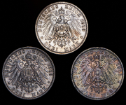 Набор из 3 сер. монет 3 марки 1909-1910 (Пруссия) А