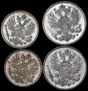 Набор из 4 сер. монет 25, 50 пенни 1916 (Финляндия)