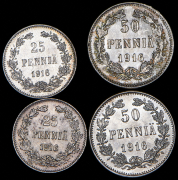 Набор из 4 сер. монет 25, 50 пенни 1916 (Финляндия)