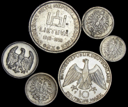 Набор из 6-ти серебряных монет (Германия  Латвия)