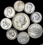 Набор из 9-ти серебряных монет (Австрия  Греция  Румыния)