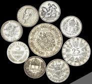 Набор из 9-ти серебряных монет (Австрия  Греция  Румыния)