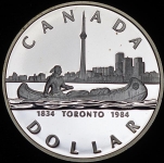 1 доллар 1984 "150-летие Торонто" (Канада)
