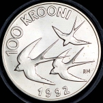 100 крон 1992 "Денежная реформа - Ласточки" (Эстония)