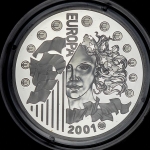 Медаль "Введение евро: 1 евро = 6,55957 франков" 2001 (Франция)