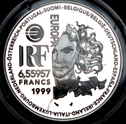 1 евро = 6,55957 франков 1999 (Франция)