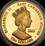 10 долларов 2002 "Золотой юбилей правления: Елизавета II" (Восточно-Карибские государства)
