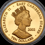 10 долларов 2002 "Золотой юбилей правления: Георг III" (Восточно-Карибские государства) (малый тираж)