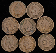 Набор из 8-ми медных монет 1 цент (США)