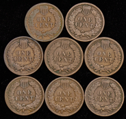 Набор из 8-ми медных монет 1 цент (США)