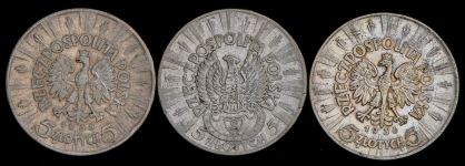 Набор из 3-х сер. монет 5 злотых (Польша)