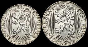 Набор из 2-х серебряных монет 1949 "70 лет со дня рождения Сталина" (Чехословакия)