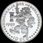 10 экю 1995 "50 лет освобождению. Королева Вильгельмина" (Нидерланды)