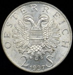 2 шиллинга 1937 "200 лет со дня завершения строительства церкви Святого Карла" (Австрия)