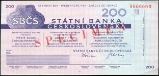 Дорожный чек 200 крон. ОБРАЗЕЦ (Чехословакия) (РЕДКИЙ)