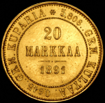 20 марок 1891 (Финляндия) L