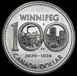 1 доллар 1974 "100 лет городу Виннипег" (Канада)