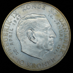 10 крон 1972 "Смерть Фредерика IX и вступление на престол Маргрете II" (Дания)
