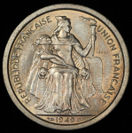 2 франка 1949. Пробные (ESSAI) (Новая Каледония)