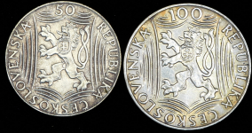 Набор из 2-х серебряных монет 1949 "70 лет со дня рождения Сталина" (Чехословакия)