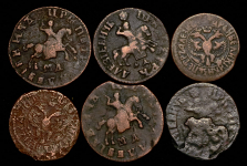 Набор из 6-ти медных монет Петра I