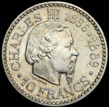 10 франков 1966 "110 лет вступлению на престол Чарльза III" (Монако)
