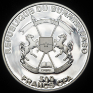 500 франков 2013 "Сизогрудая Сизоворонка" (Буркина Фасо)