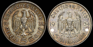 Набор из 2-х сер. монет 5 марок 1934-35 (Германия)