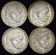 Набор из 4-х сер. монет 5 марок 1936-39 (Германия)
