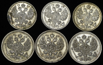 Набор из 6-ти сер. монет (Николай II)