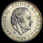 100 франков 1989 "40 лет правления Ренье III" (Монако)