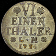 1/6 талера 1754 (Брауншвейг-Вольфенбюттель)