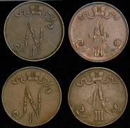 Набор из 4-х медных монет 5 пенни (Финляндия)