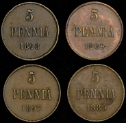 Набор из 4-х медных монет 5 пенни (Финляндия)