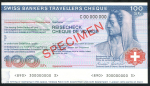Дорожный чек 100 франков  Образец (Швейцария)